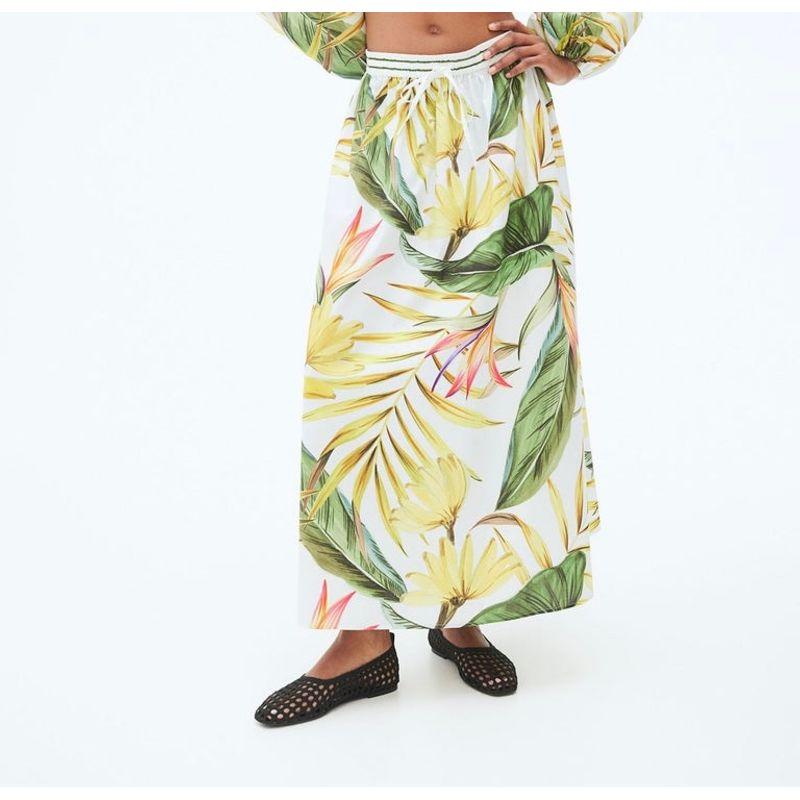 

Foreign Trade Order H High Waist Slimming Exquisite Print Vacation Elegant Beautiful Cotton Lace-up Versitile Fashion Skirt Flower color S