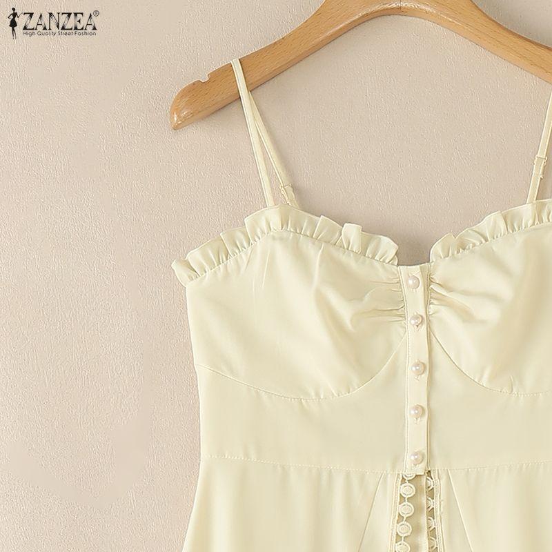 ZANZEA Women Casual Sleeveless High Low Hem Ruffles Straps Tank Tops Camisoles