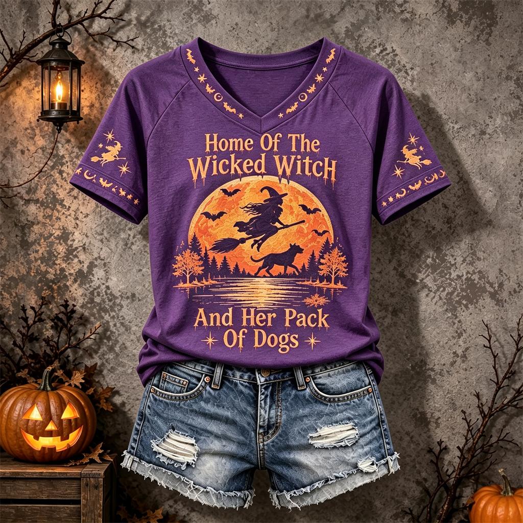 T-shirt d'Halloween pour femme avec imprimé lettres, Manches courtes décontracté à col rond, Vêtement de tous les jours