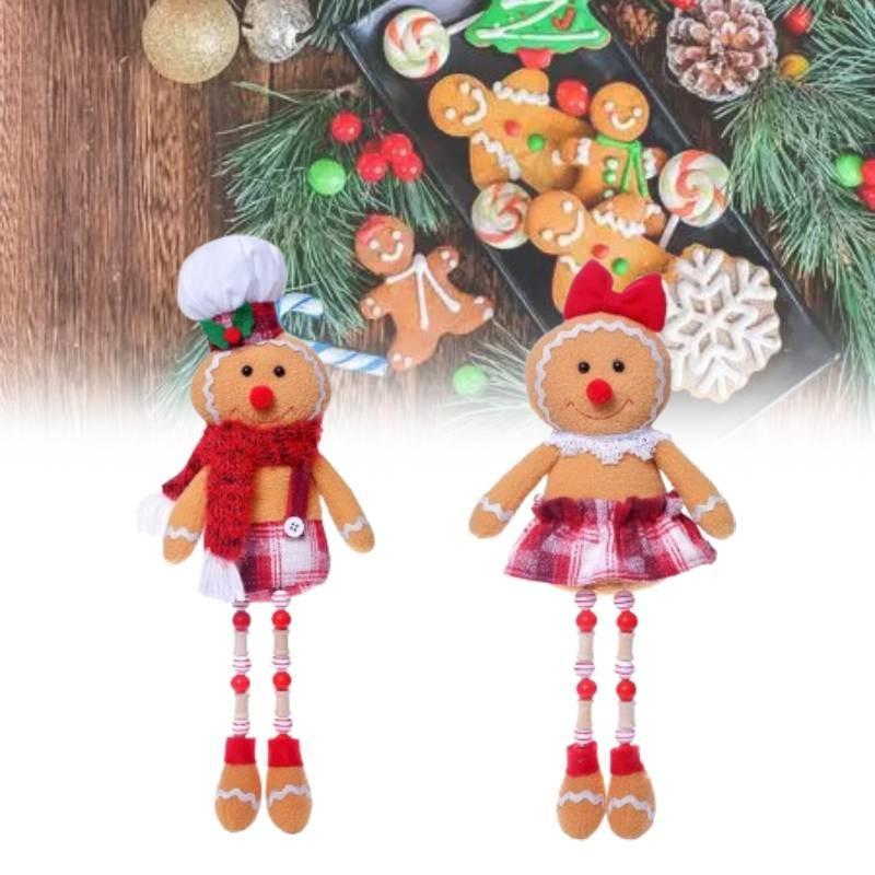 Christmas Decoration Gingerbread Man Wooden Bead Doll Plush Toy Xmas Decorate