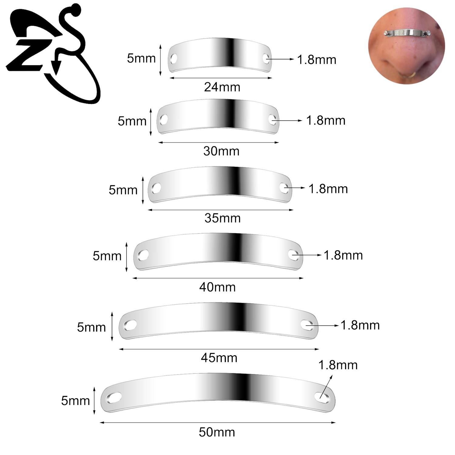 

ZS 1 PC Punk Woundplast Shape Stainless Steel Bridge Ear Piercing Men 24MM-50MM Nose Piercing Chain Body Piercings Accessories 24MM серебряный
