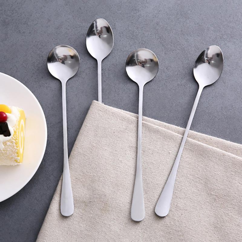 Stainless Steel Spoon Long Handle Coffee Spoon Ice Cream Stirring Spoon Meal Tableware Spoon Household Dinner Spoon Fruit Fork