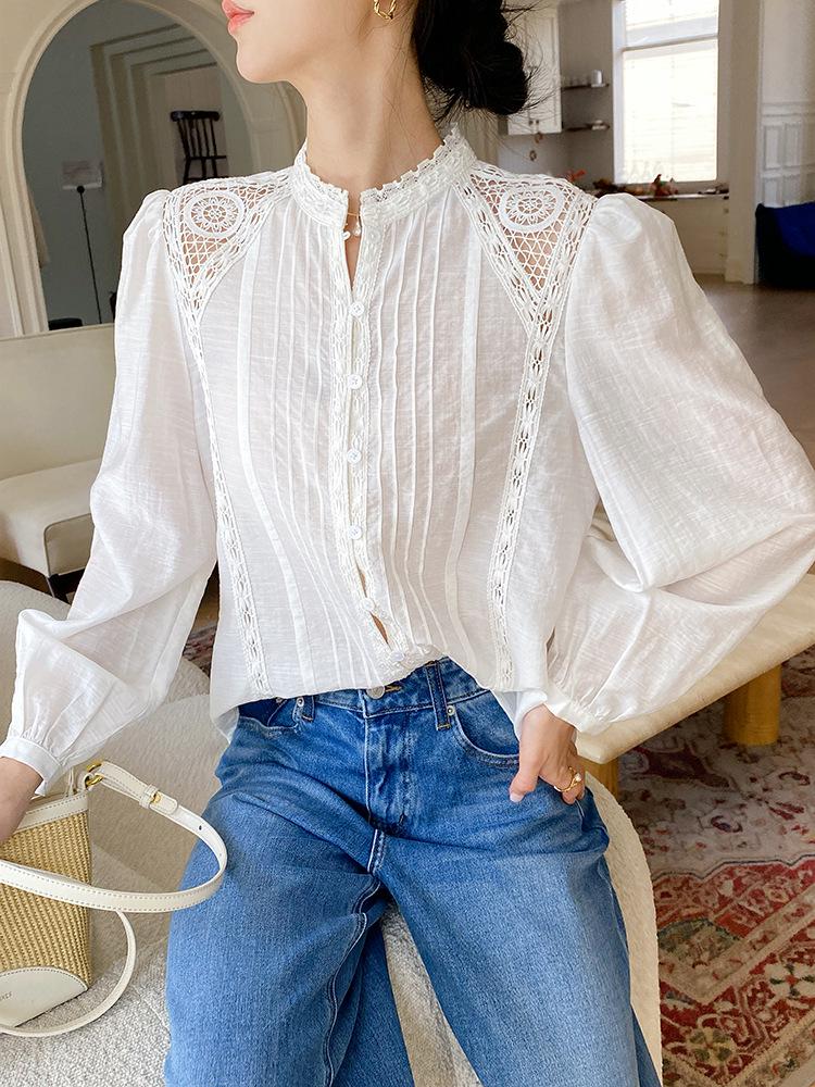 Autumn Women's French Long Sleeve White Shirt - Chic Socialite Style for European & American Fashion