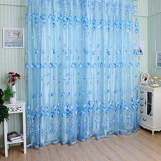 Romantisk Floral Tulle Voile Romdeler Dør Vindu Gardin Draper Panel Sheer