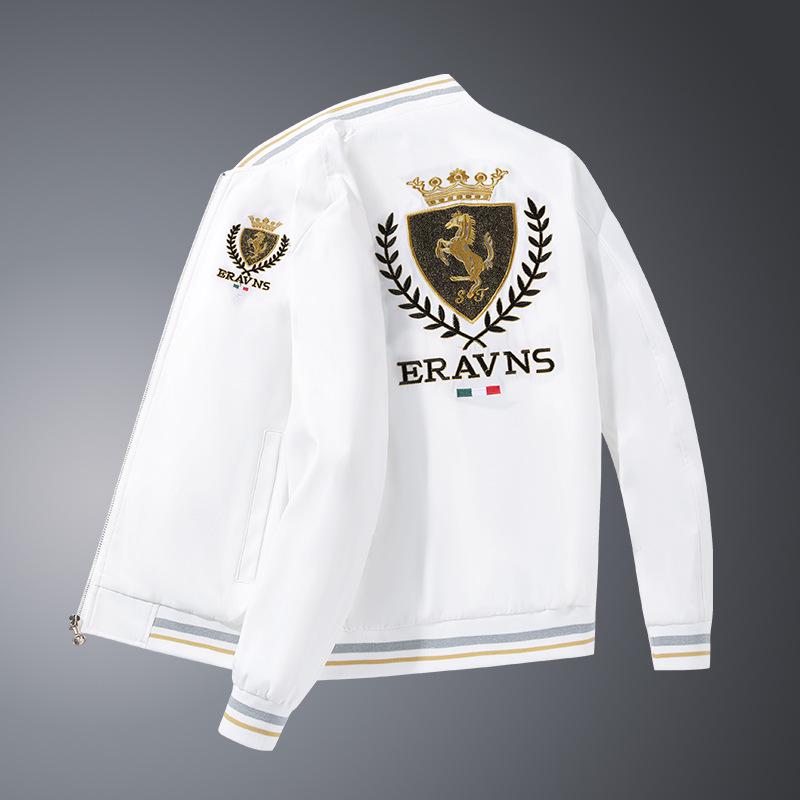 

2025 European Spring/Autumn Men s Embroidered Stand Collar Baseball Jacket XL білий