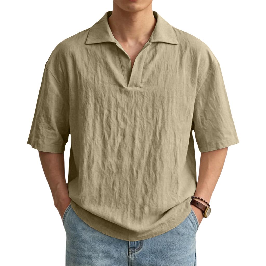Men's Casual Short-Sleeve Cotton-Linen Shirt With Lapel: Lightweight And Breathable