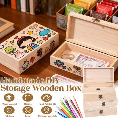 10Pcs Unfinished Wood Box with Hinged Lid and Front Clasp Unpainted Plain Wooden Box for DIY Craft Jewelry Keepsake Storage