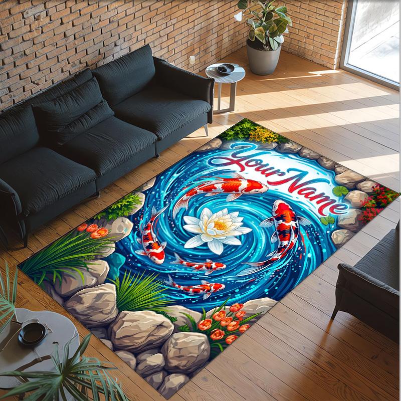 Mermaid Theme Crystal Velvet Floor Rug Personalized Custom Name Text Warm Carpet Home Decoration