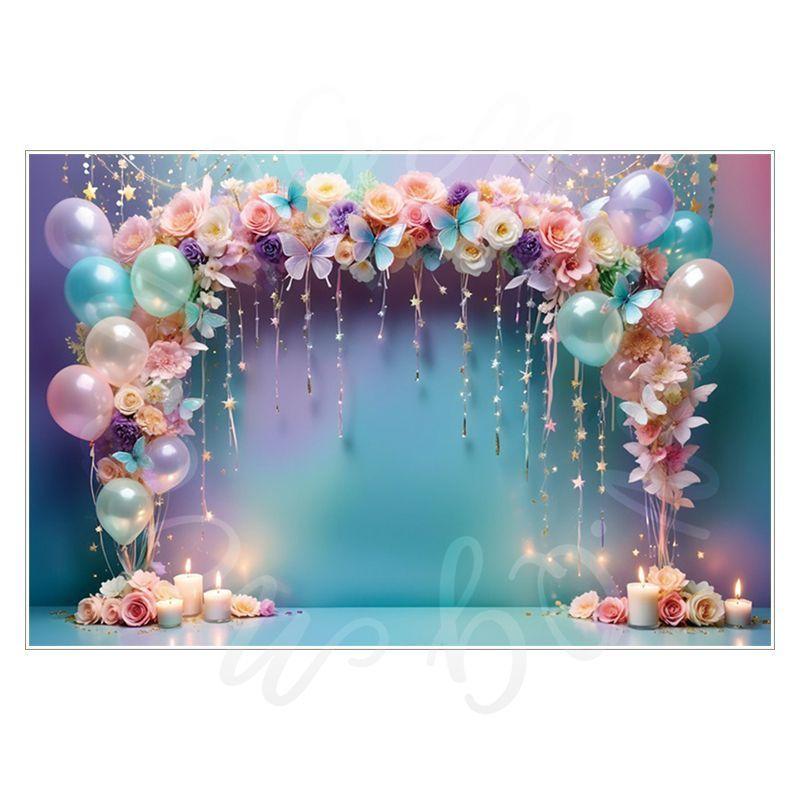 Balloon Cartoon Background Fabric  Children's Birthday Party Decoration Background Wall Fabric  Pet Photography Background Fabric