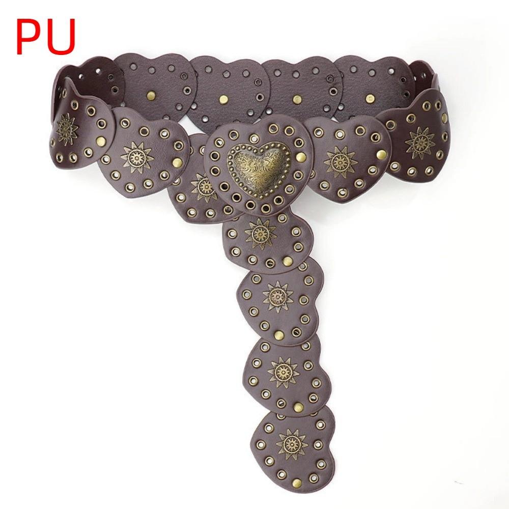 Wide Heart Belts Metal Cowboy Waistband Personality Metal Rivet Belts  Waist Accessories