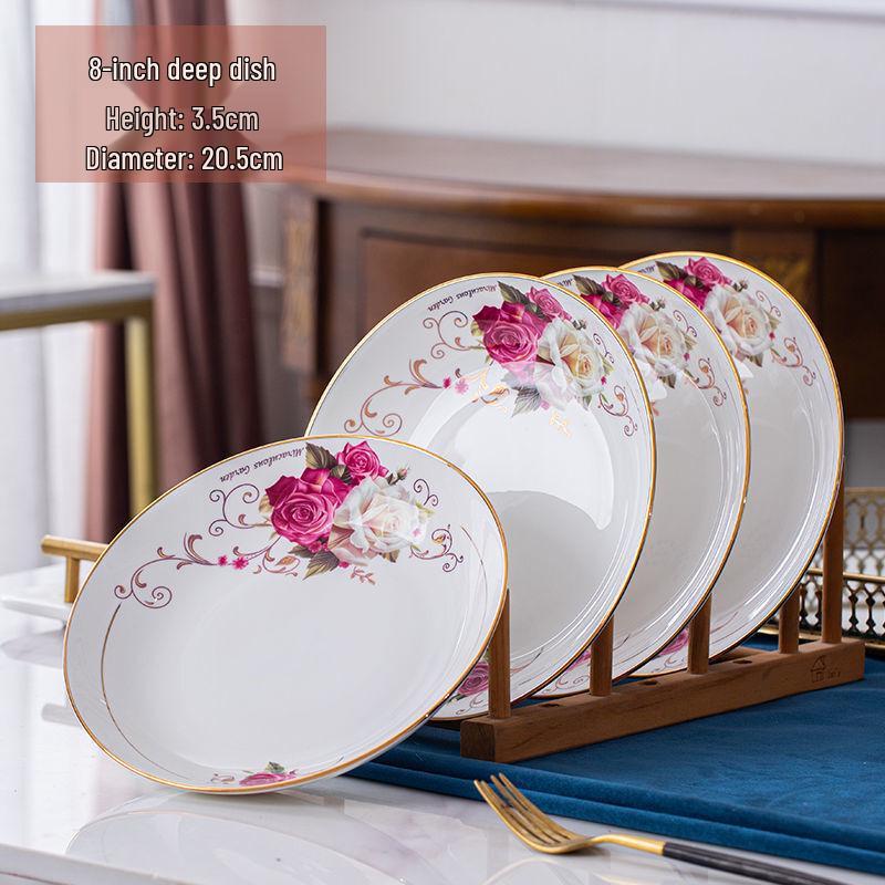 Handon European Rose Gold-Accent Bone China Dinner Plate Set