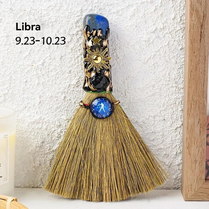 Exquisite Natural Crystal Column Point Stone Broom Handmade Mini Witch Broom Ornaments Rough Stone Broom Craft
