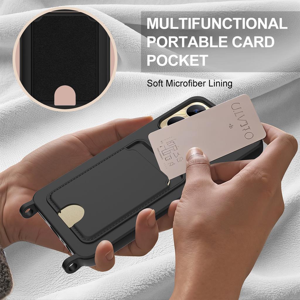 Tekutý silikonový obal pro Realme Narzo N53 4G/C53 (Globální)/(Indie)/C51/Pouzdro na telefon s držákem na karty 4G a krátkým poutkem