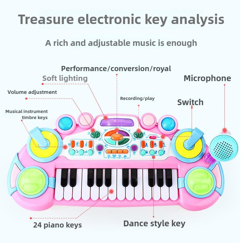24 Key Kids Piano Keyboard With Microphone Electronic Musical Instrument Interactive Learning Toy Educational Gift For Girls Boy
