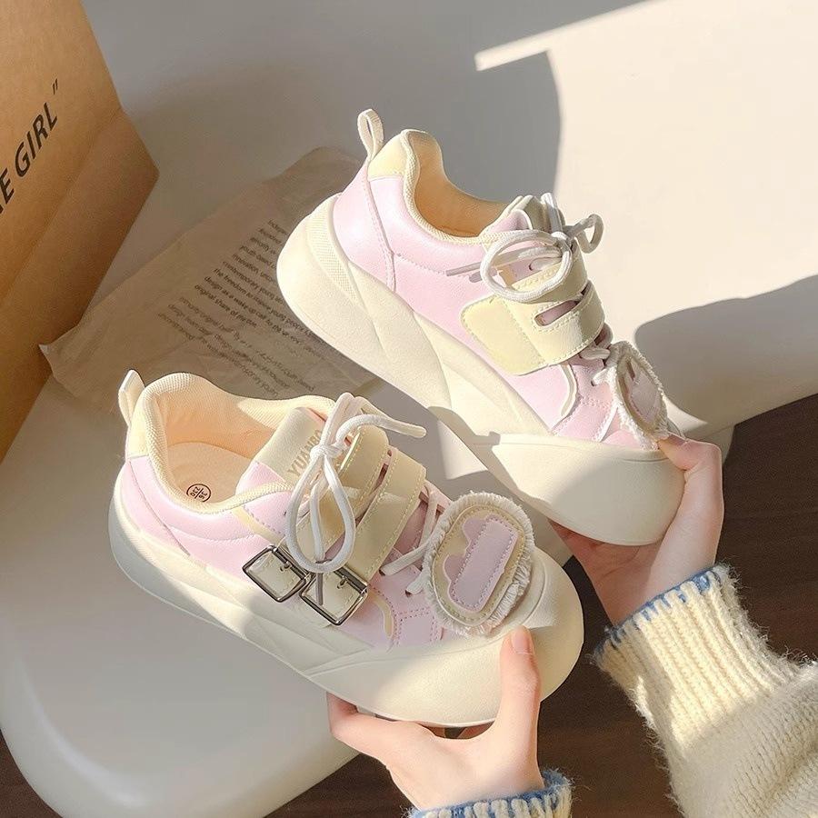 Dopamine thick baseplate shoes women's 2025 new niche non-collision models versatile little white shoes spring and autumn bread shoes