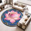 Lotus-Round Rug – Easy-Clean Meditation  Living Room Decor Rug with Chinese Floral Motif