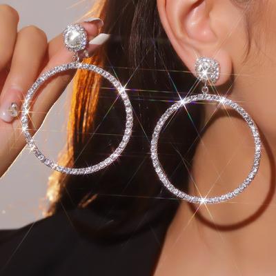 Geometric Round Large Circle Earrings Fashion Hundred Shiny Rhinestone Earrings Women's Earrings 1 Pair