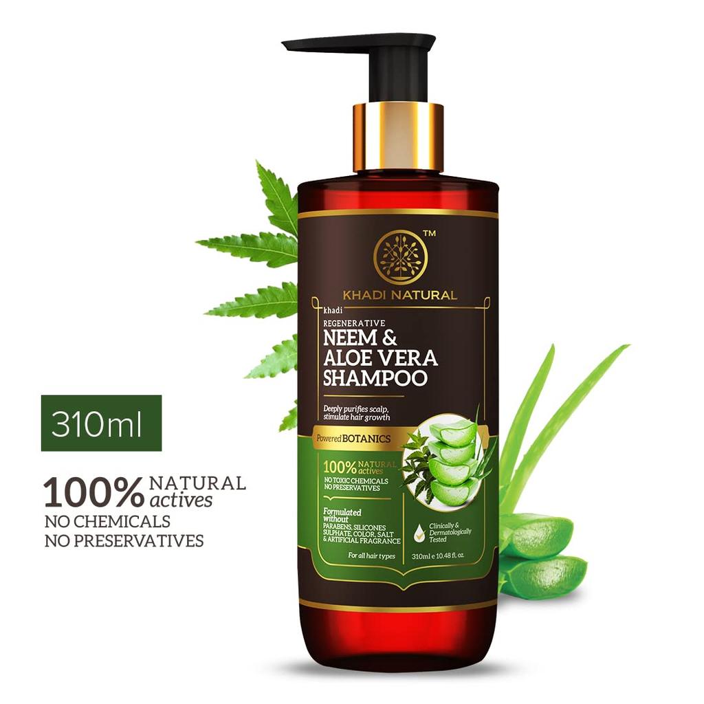 KHADI NATURAL Neem & Aloe Vera Shampoo For Hair Growth And Scalp Care Paraben Free For All Hair Types 310 Ml