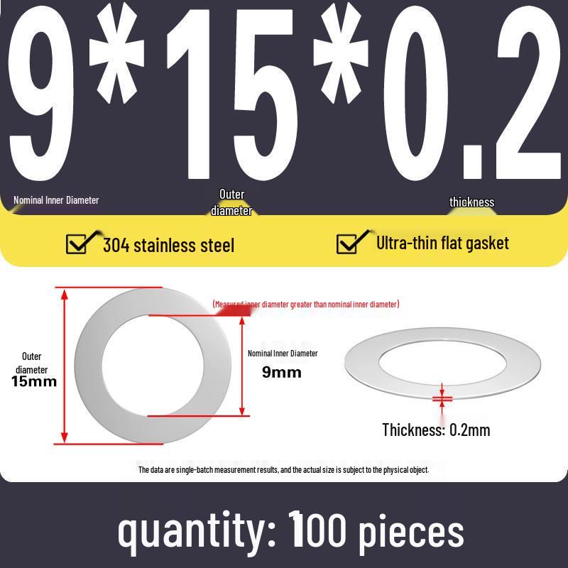 Plochá podložka z nerezové oceli 304 pro nastavení vůle hřídele (0,1/0,2/0,3 mm)