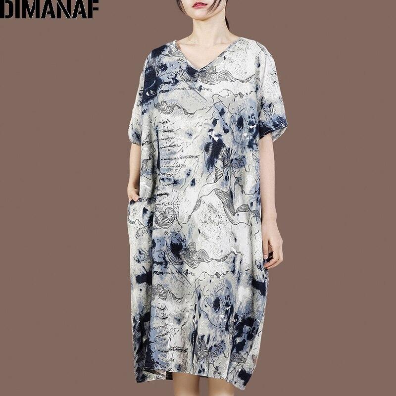 DIMANAF 2021 Plus Size Summer Dress Vintage Beach Sundress Floral Women Vestidos Cotton Linen Oversize 5XL 6XL Lady Long Dress