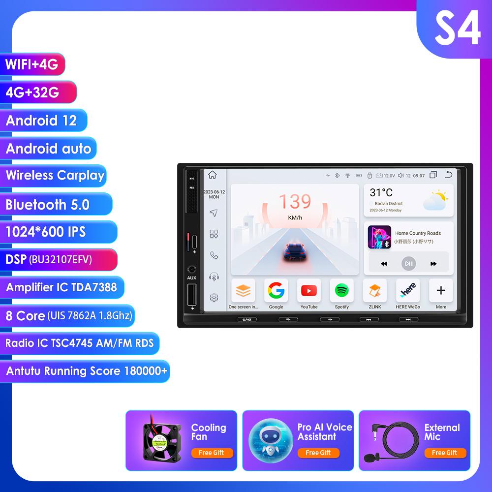

Ossuret 2din Autoradio BT android radio AI Intelligent System for Universal 7 Inch Car Radio Multimedia Video Player GPS Carplay Android Auto 4G RDS S4 8Core 4G 32G AI