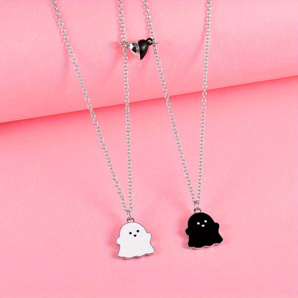 Set of 2 Black And White Ghost Necklaces