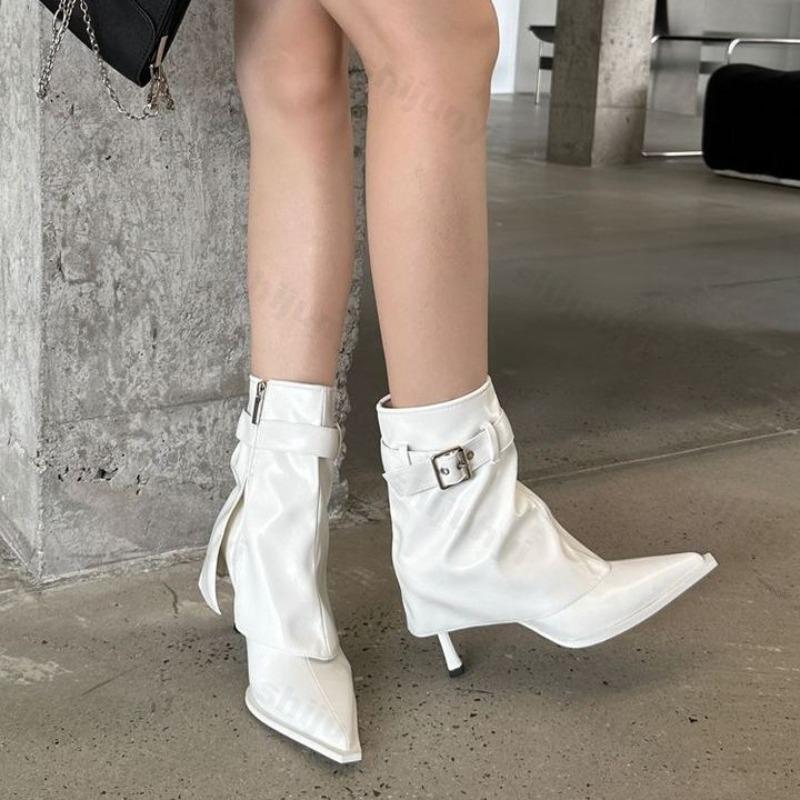Women Ankle Boots 2026 Autumn New Buckle High Heel Shoes Women Pointed Toe Short Boots Fine Heel Women Shoes Botas Para Mujer