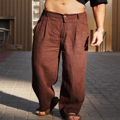 Męskie lniane spodnie z plisami i szerokimi nogawkami na wiosnę i lato z wysokim stanem Oddychające spodnie dresowe Streetwear Męskie