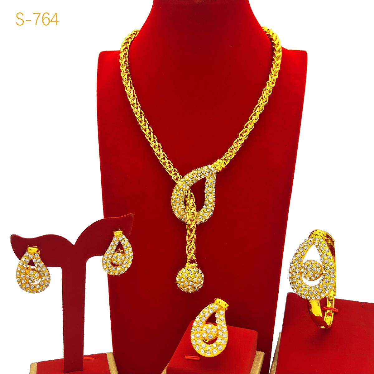 2026 Dubai Bride 24k Necklace Bracelet Earrings Ring Four-piece Personalized Fashion Women s Jewelry 49CM