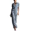 European and American Independent Station Cross-border Fashion Loose Lapel Long Striped Summer Popular Short Sleeve Women's Shirt Dress