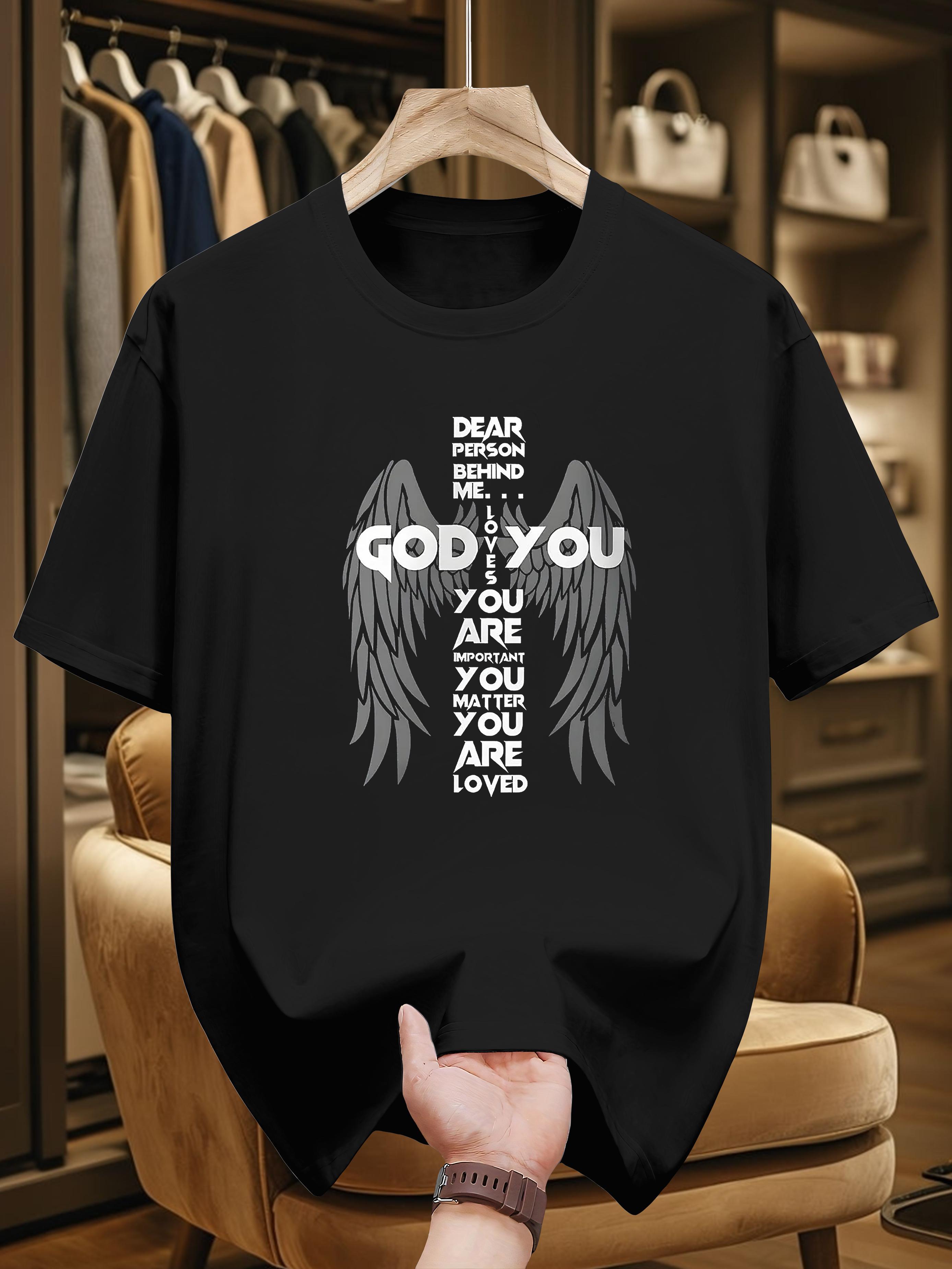 100% Cotton Graphic T-shirt - Casual Summer Short Sleeve Tee with Angel Wings Print L