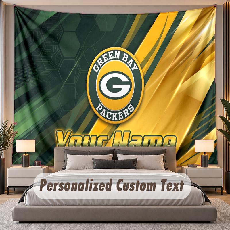 Custom Name Text Tapestry Green Bay Packers Personalized Polyester Wall Tapestry For Bedroom And Room
