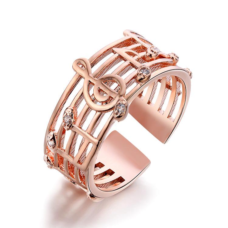 Trendy Diamond Butterfly Heart Open Ring - Unique Musical Note Design for Couples