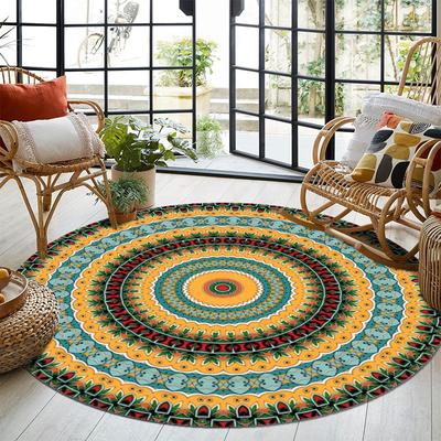 Bohemian Teppich Blumenmuster Runde Bodenmatte Bunter Ethnischer Stil Heimdekoration Rutschfester Teppich für Wohnzimmer Lounge