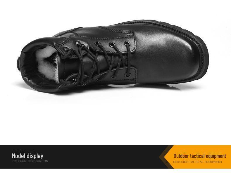 Pánské zimní bojové boty z pravé kůže s vlněnou podšívkou a vojenským háčkem