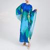 European & American Plus Size Printed Irregular Pleated Long Dress - Vacation Style