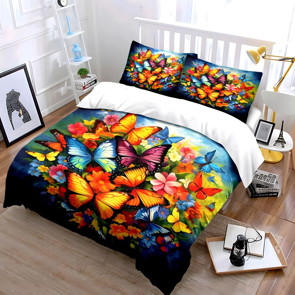 Butterfly Floral Decor Set Multiple Sizes Kid'S And Adults' Bedroom Exquisite 3Pc Bedding Set, Gift
