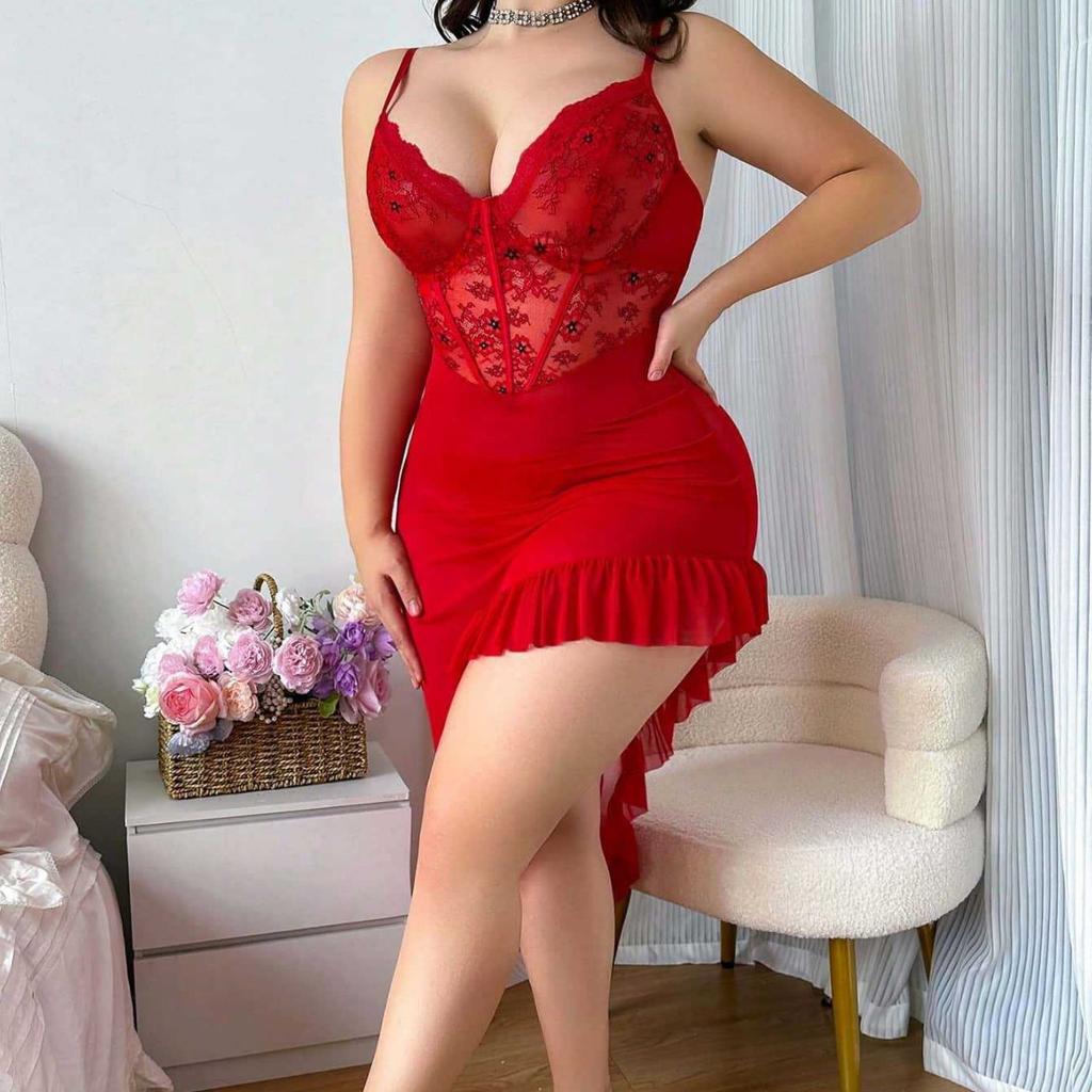 Wind large size sexy lace lingerie steel ring gathering suspender perspective women's dress