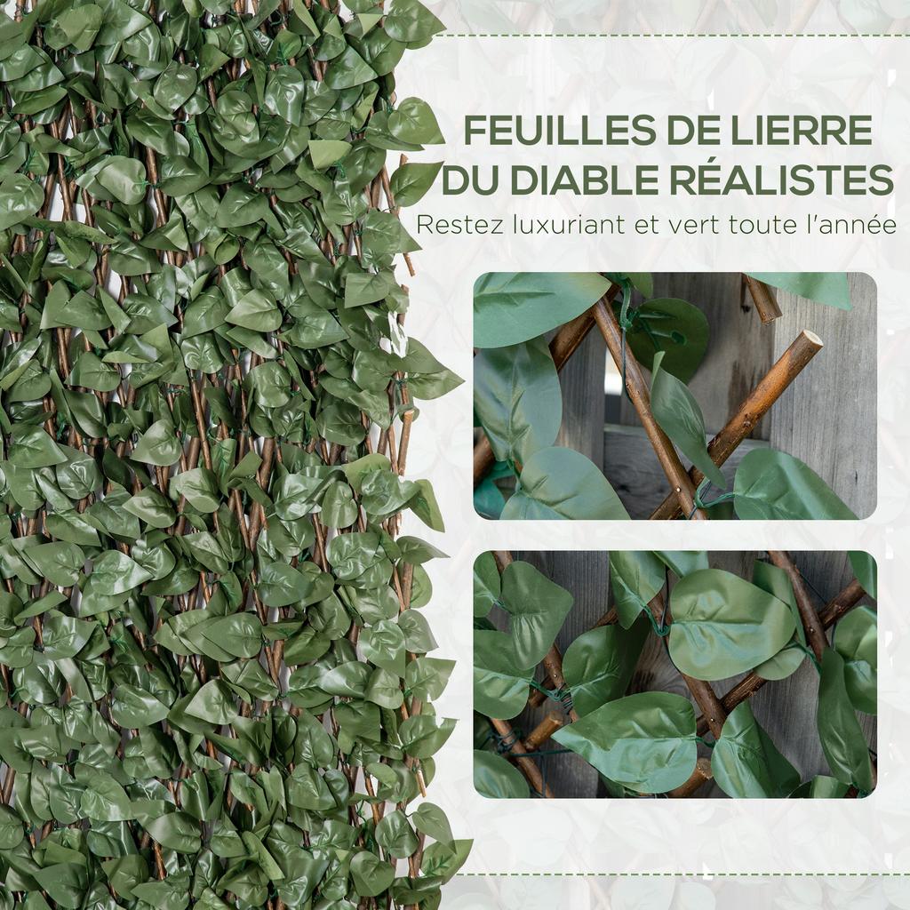 Artificial Stretch Ivy Hedges, Set of 4, Wall Privacy Screen, 200 x 100 cm, Green
