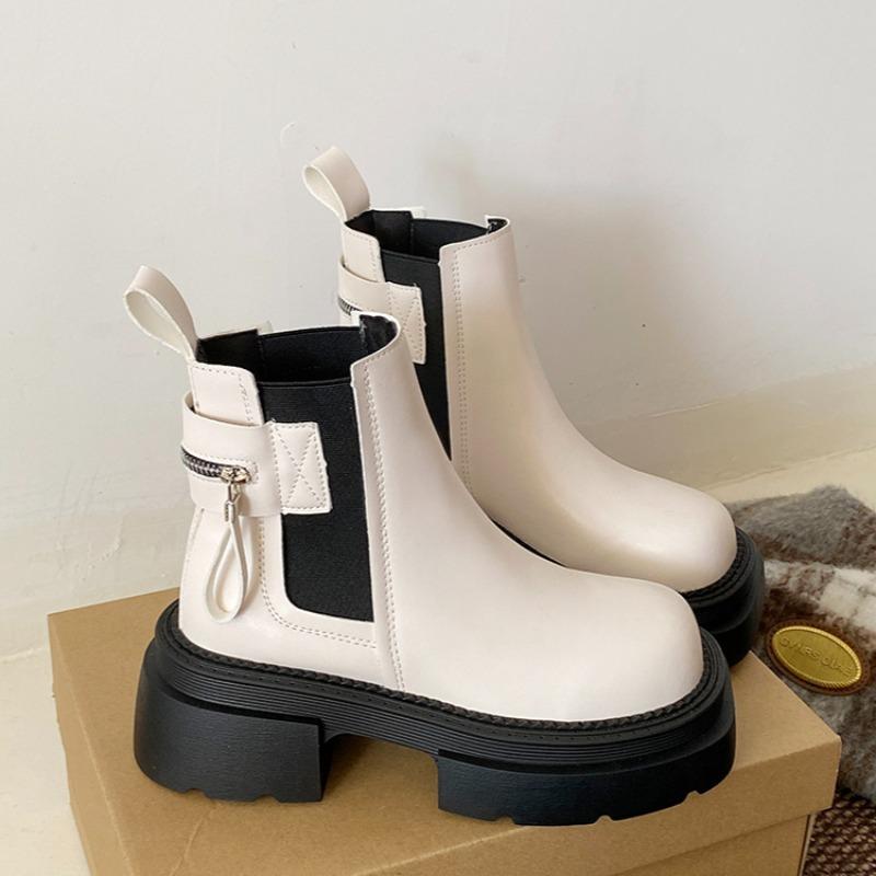 High Heels Ankle Chelsea Boots Women Platform Chunky Brand Leather Shoes 2025 Trend Goth Party Non-Slip Cozy Zipper Botas Mujer
