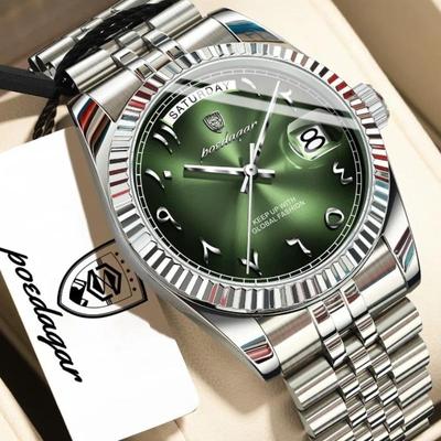 Fashion High Quality Men Clock Waterproof Date Week Watch for Man Stainless Steel Luxury Quartz Watches + Box