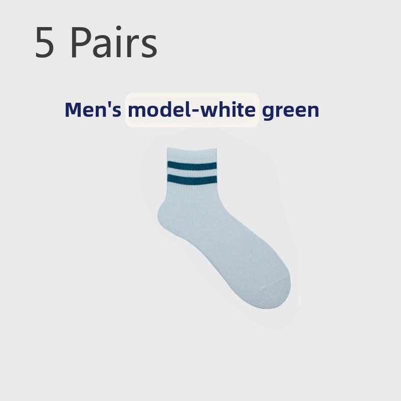 5 Paar Herren Frühling und Herbst Saugfähige Atmungsaktive Einfarbige Sportfarbkontrast Parallelstreifen Mittelhohe Socken