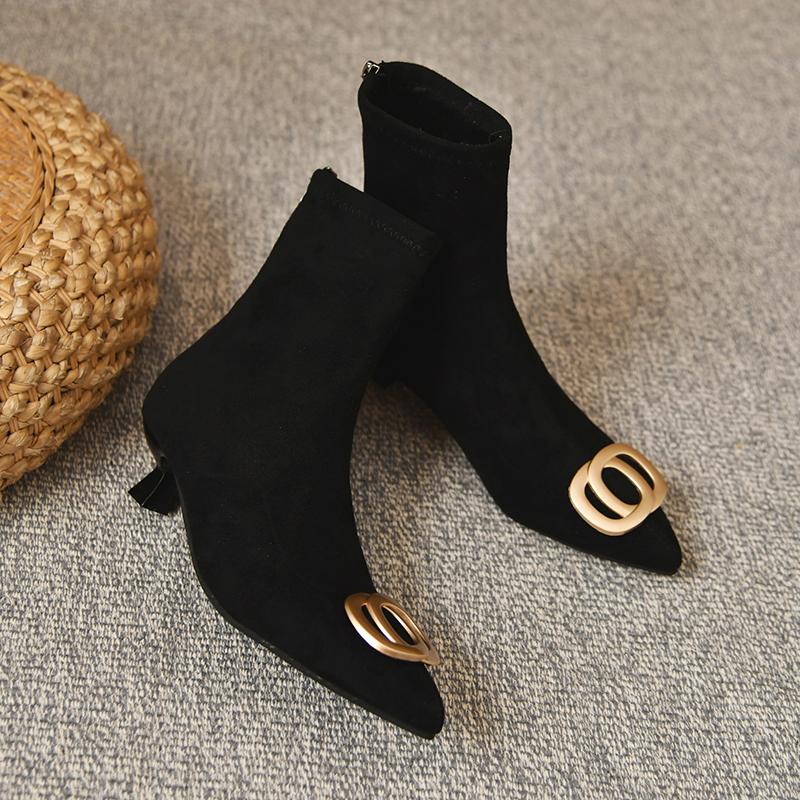 

Новая черная женская обувь Модная обувь на высоком каблуке Ботильоны Удобные слипоны Сексуальные ботинки Обувь для женщины Вязаные короткие ботинки 40 чёрный