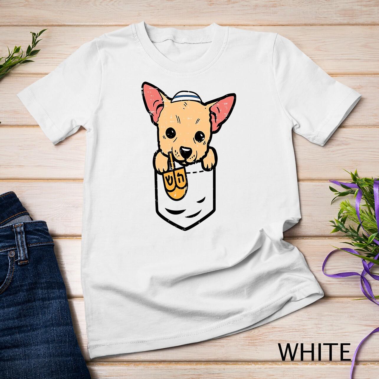 Pocket Dog Chihuahua Chiwawa Hanukkah Pajamas Chanukah PJs Unisex T-Shirt Mens Womens Tees Top S