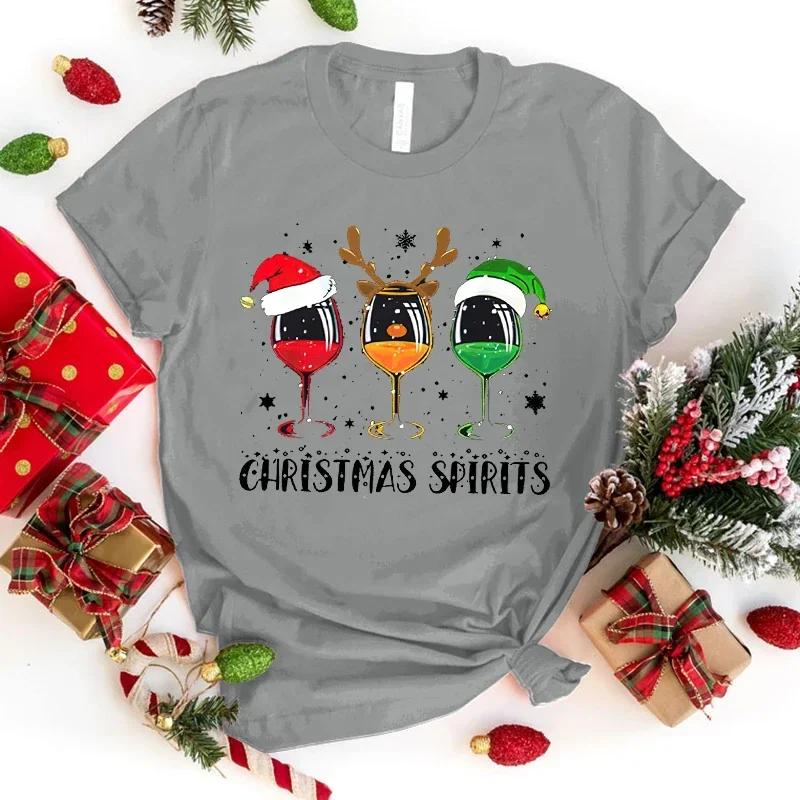 Neues Mode Christmas Spirits Rotweinglas Druck Grafik T-Shirt Unisex Mode Lässig Kurzarm Hemd Tee