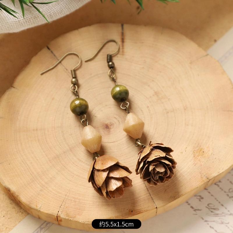 Retro Handmade Plant Fruit Earrings Pine Cone Literature and Art Chinese Medicine Dried Fruit Niche Creative Earrings Women