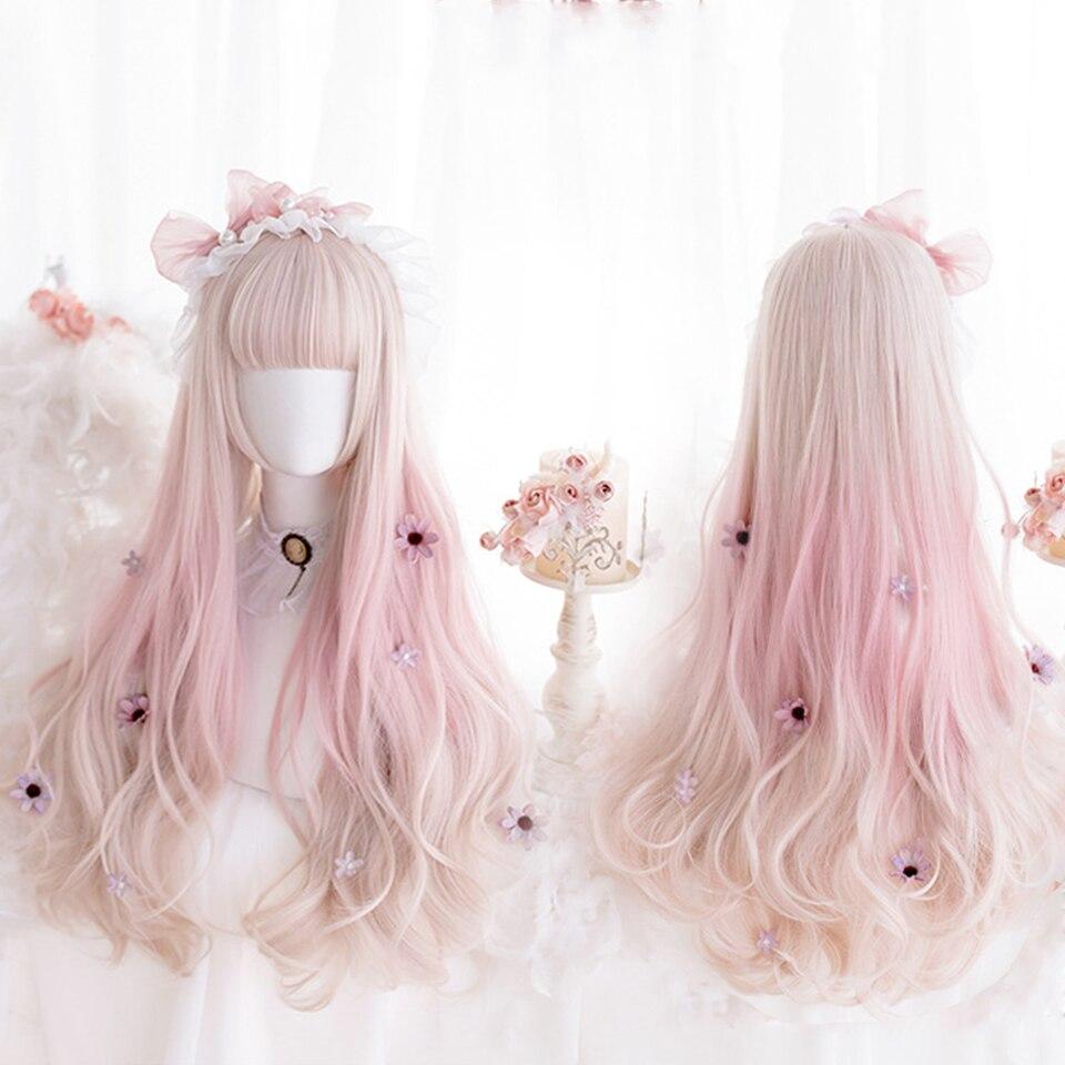 Halloween Long Curly Hair Lolita Wig Women's Synthetic Hair Heat-Resistant Fiber Red Blond Black Blue Pink Wig Cosplay LUPU