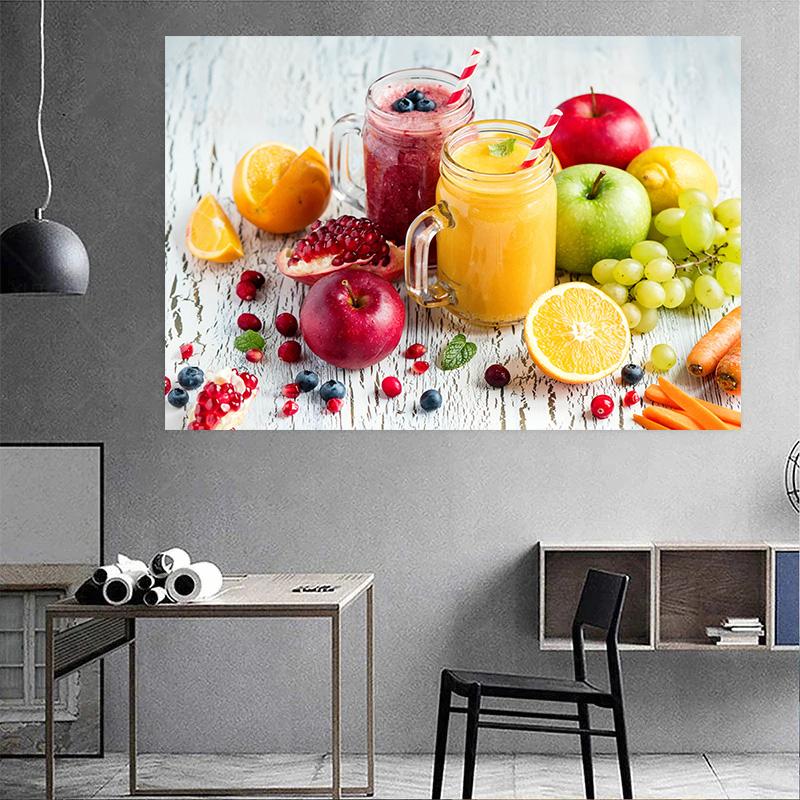Healthy Food Kitchen Poster Canvas Painting Cocktails Smoothies Apple Orange Grapes Pictures Wall Art For Home Restaurant Decor