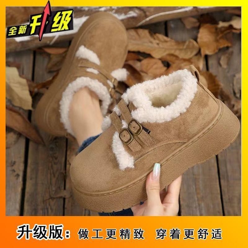 Fashion Versatile Double Buckle Retro Women's Birkenstocks 2025 Autumn and Winter New Thick-soled Plush Cotton Shoes Women's