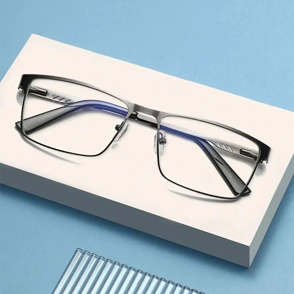Men Square Metal Large Frame Reading Spring Leg Elderly Presbyopia Glasses Women Ultralight Anti Blue Light Hyperopia Eyeglasses